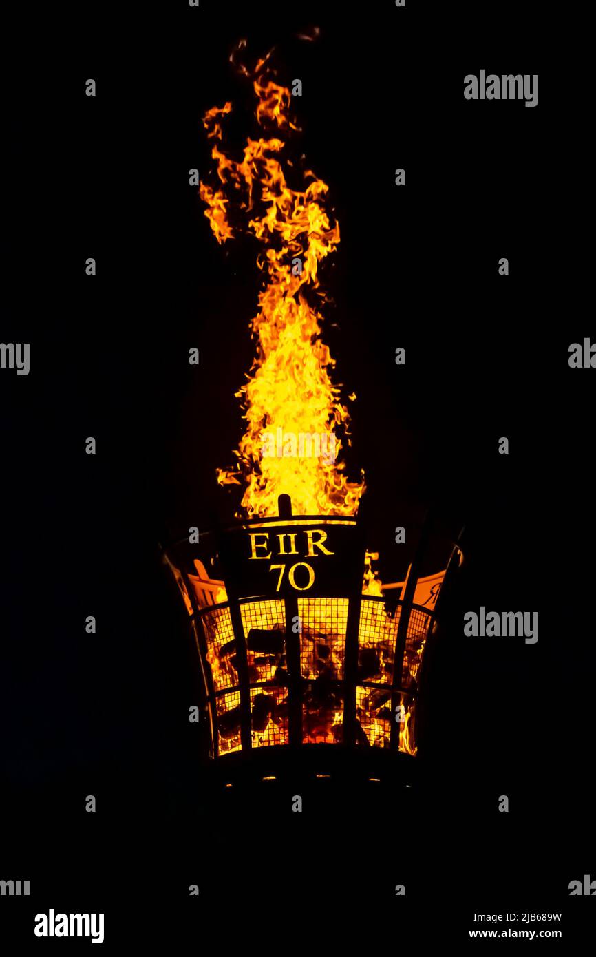 Beacon and fireworks on The Long Walk at Windsor Castle in celebration of the 70 years of The