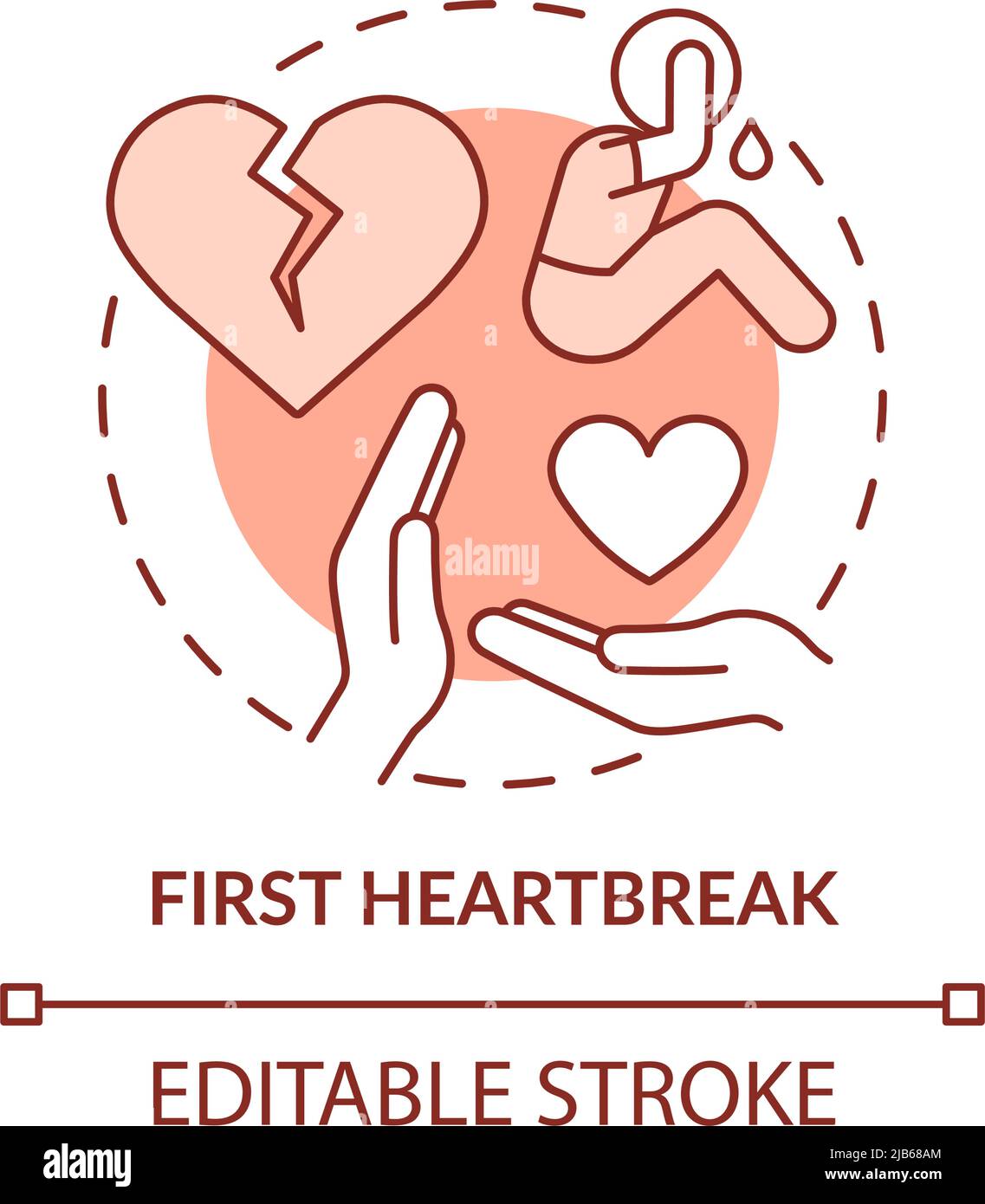 First heartbreak terracotta concept icon Stock Vector