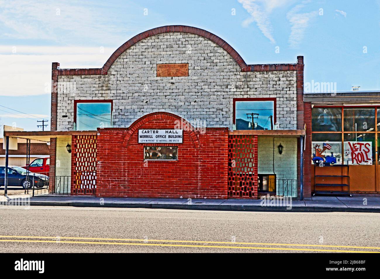 Merrill, Oregon office building. Formerly the IOOF buiding Stock Photo