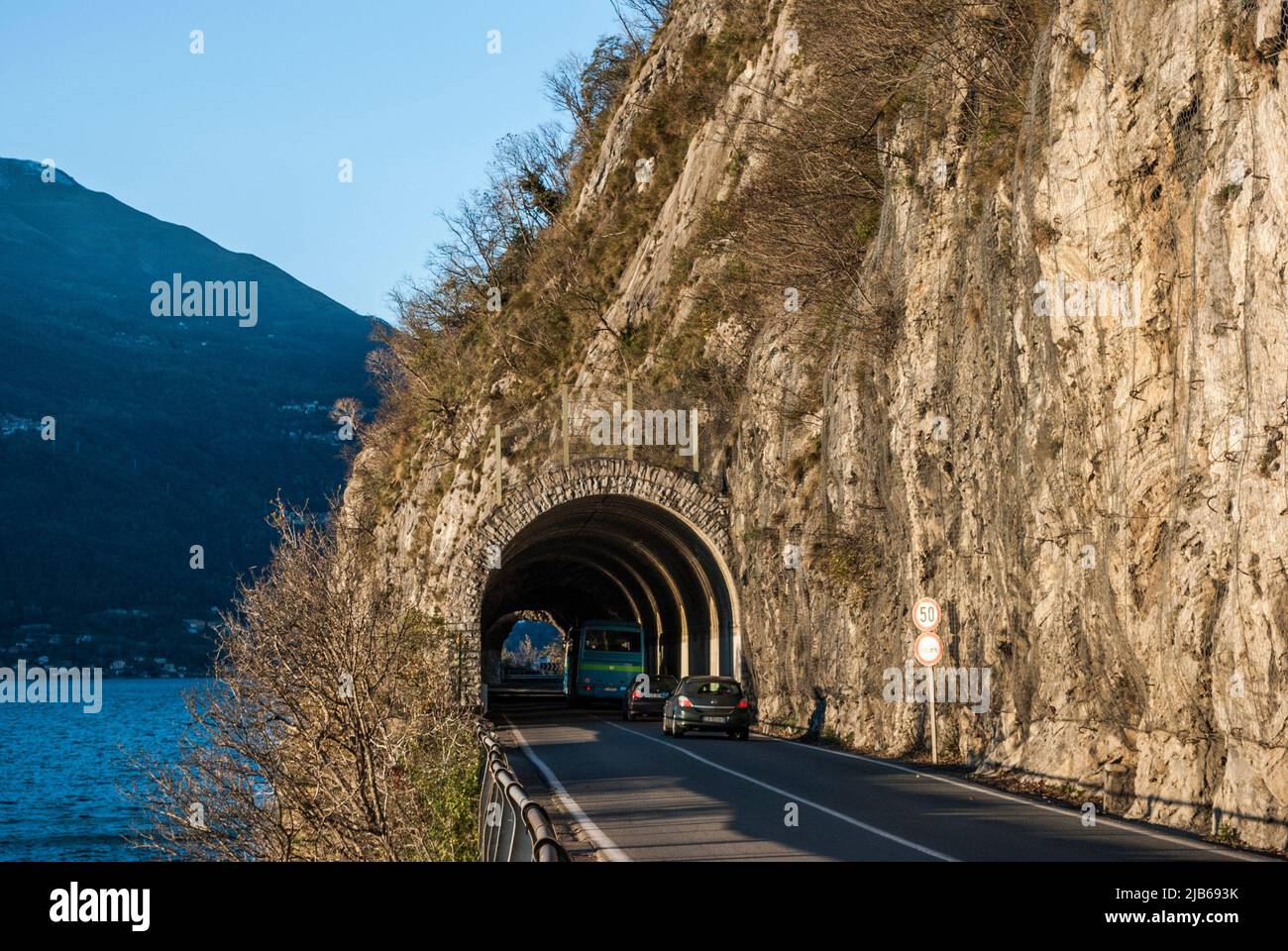 Morcate Gallery /Tunnel (Galleria di Morcate) in the Bellano, Perledo, Varenna corridor. Lake Como Region, Lombardy, Italy. Stock Photo