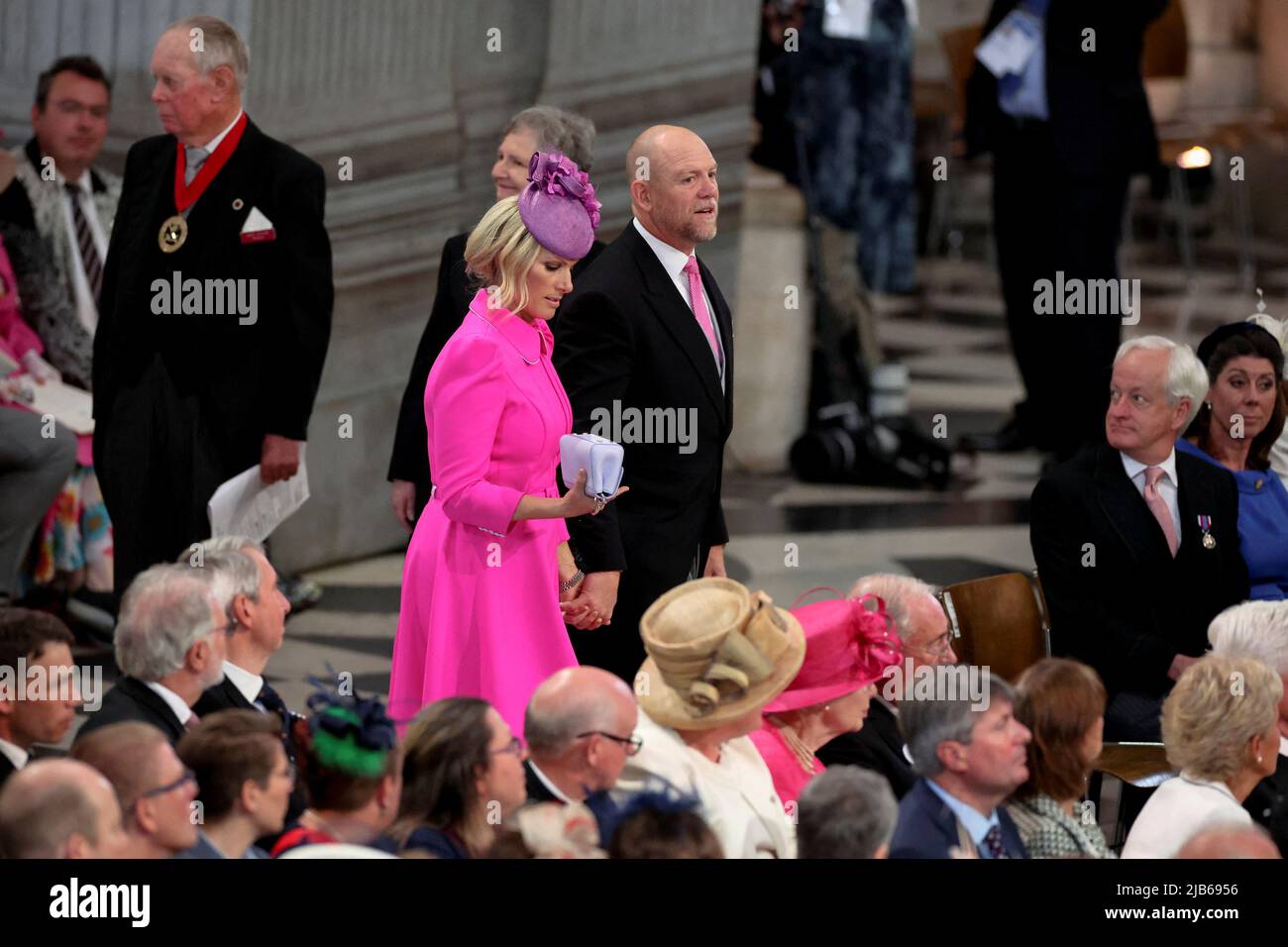 Zara Tindall and her husband Mike Tindall arrive for the National Service of Thanksgiving at St Paul's Cathedral, London, on day two of the Platinum Jubilee celebrations for Queen Elizabeth II. Picture date: Friday June 3, 2022. Stock Photo
