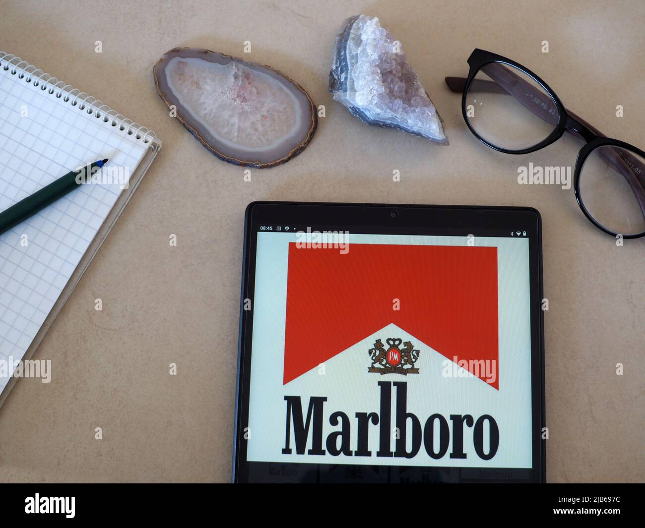 Germany. 03rd June, 2022. In this photo illustration, a Marlboro logo seen displayed on a tablet. Credit: SOPA Images Limited/Alamy Live News Stock Photo