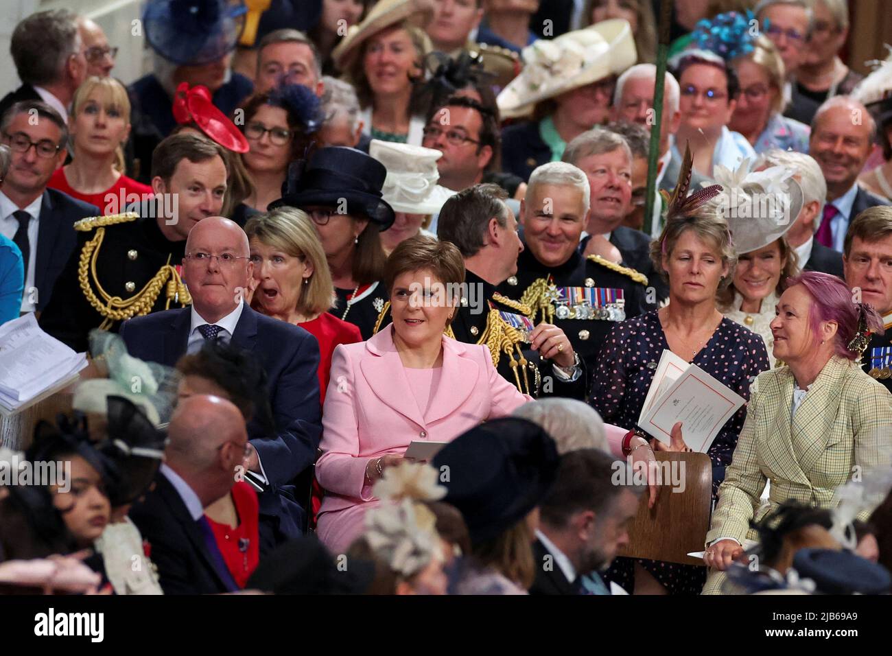 Scottish First Minister Nicola Sturgeon and her husband Peter Murrell attend for the National Service of Thanksgiving at St Paul's Cathedral, London, on day two of the Platinum Jubilee celebrations for Queen Elizabeth II. Picture date: Friday June 3, 2022. Stock Photo