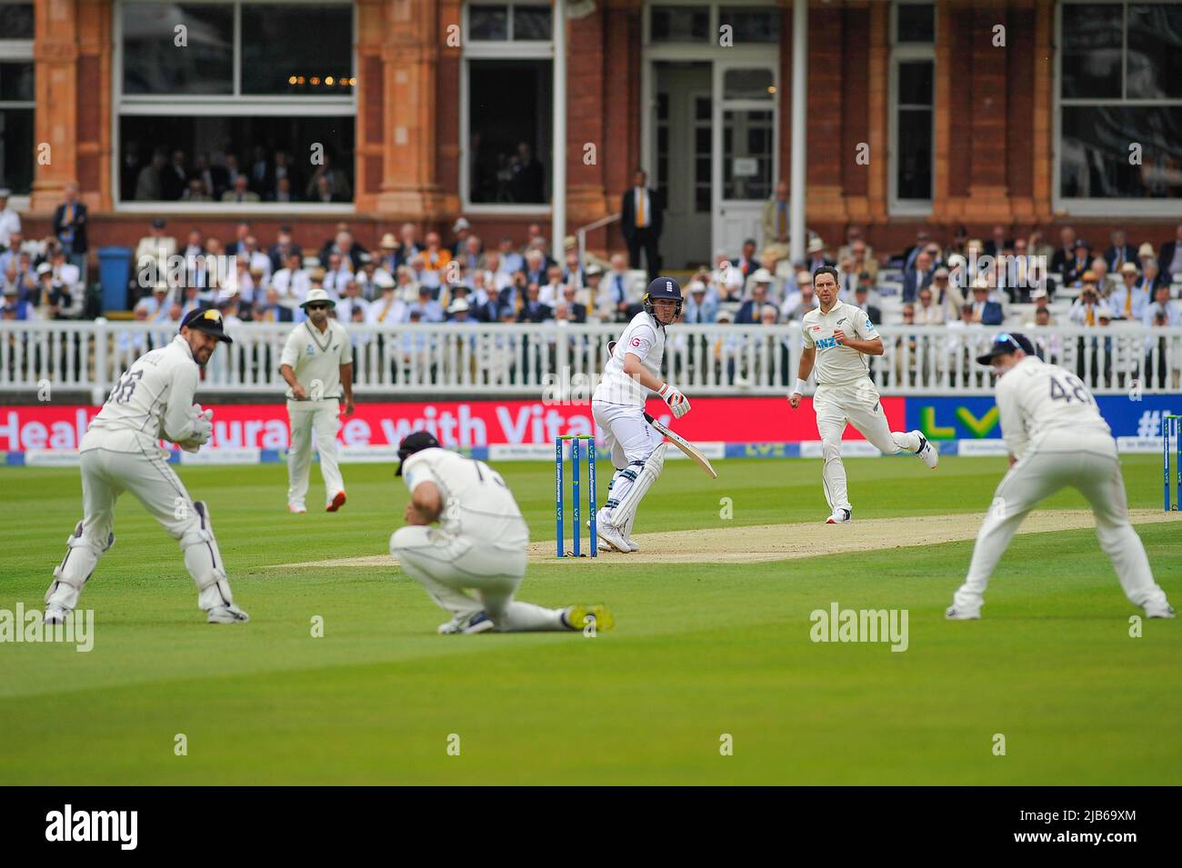 Mitchell of New Zealand takes the final wicket of the England innings batsman Matt Parkinson&#xA;&#xA;&#xA;Mens International Test Cricket &#xA;&#xA;England v New Zealand&#xA;&#xA;Test 1, Day 2&#xA;&#xA;Lords, London&#xA;&#xA;June 2nd 2022 Karl Newton/Sports Press Photo (SPP) Credit: SPP Sport Press Photo. /Alamy Live News Stock Photo