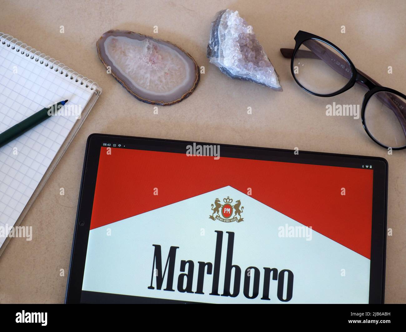 Germany. 03rd June, 2022. In this photo illustration, a Marlboro logo seen displayed on a tablet. (Photo by Igor Golovniov/SOPA Images/Sipa USA) Credit: Sipa USA/Alamy Live News Stock Photo