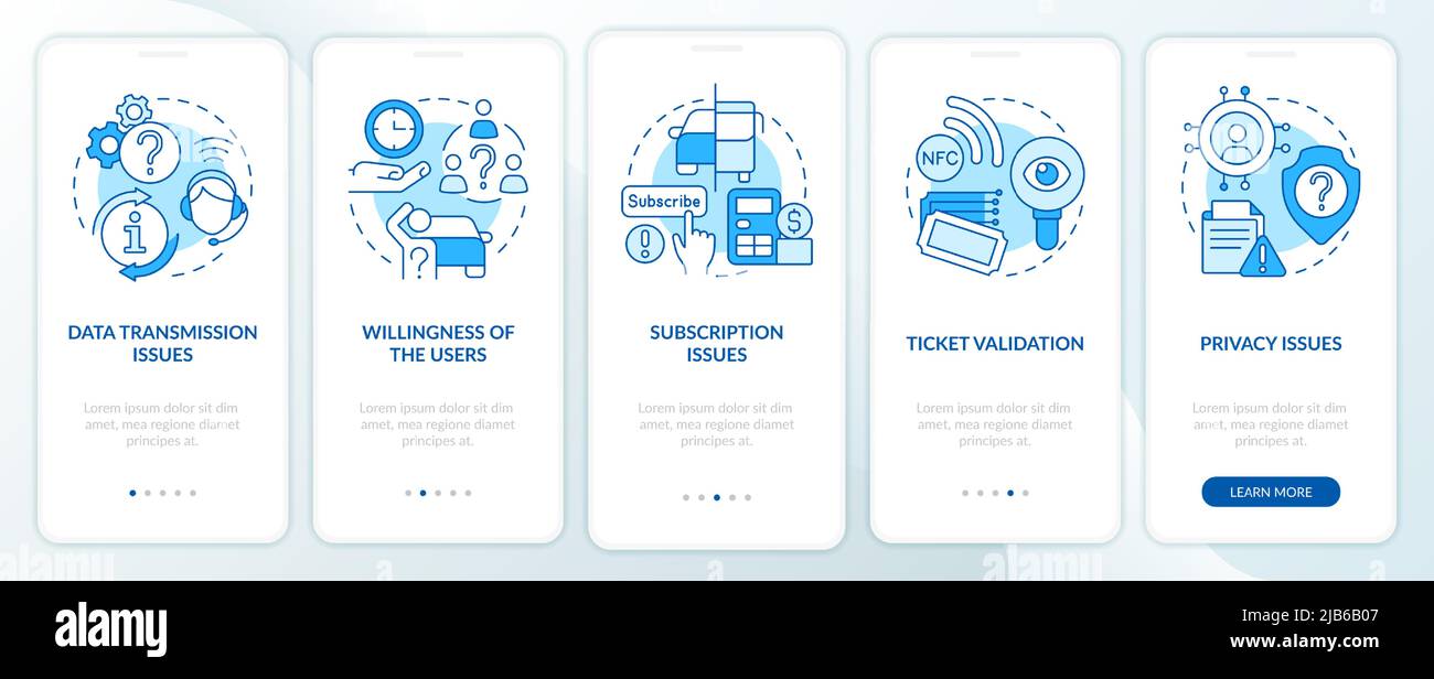 MaaS issues blue onboarding mobile app screen Stock Vector