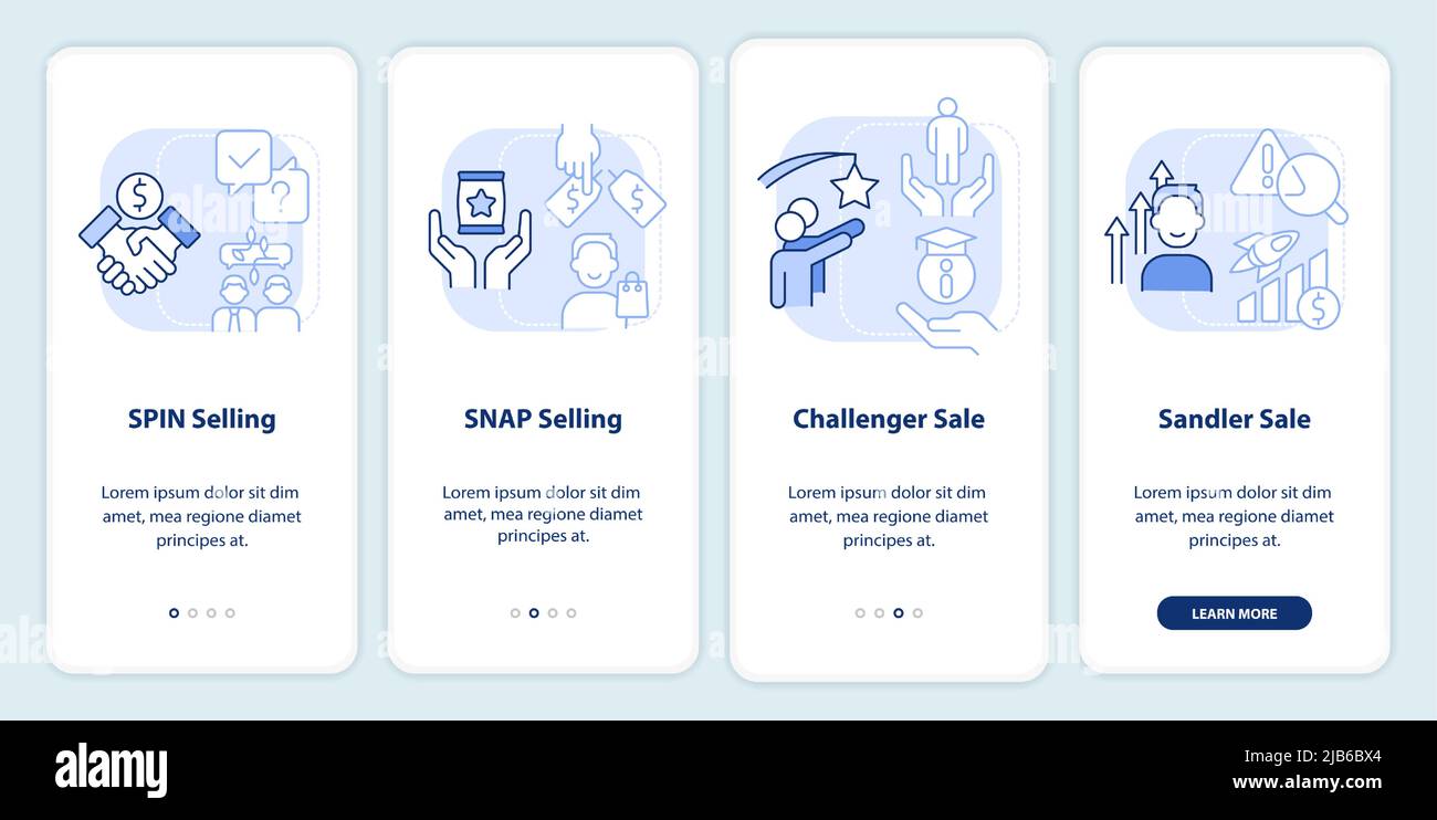 Sales techniques light blue onboarding mobile app screen Stock Vector ...