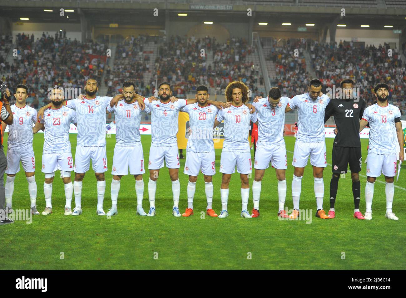 Rades, Tunis, Tunisia. 3rd June, 2022. Team of Tunisia during the match Tunisia vs Equatorial Guinea African Cup of Nations qualifiers Group stage - Group J - day 1 at the Rades stadium.photo :Yassine Mahjoub. (Credit Image: © Chokri Mahjoub/ZUMA Press Wire) Stock Photo