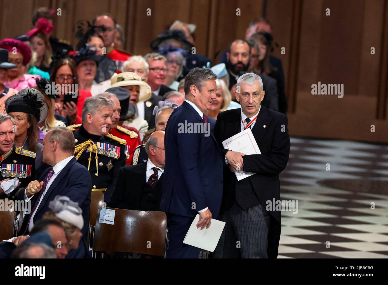 Labour leader Keir Starmer (left) and Speaker of the House of Commons Sir Lindsay Hoyle arriving for the National Service of Thanksgiving at St Paul's Cathedral, London, on day two of the Platinum Jubilee celebrations for Queen Elizabeth II. Picture date: Friday June 3, 2022. Stock Photo
