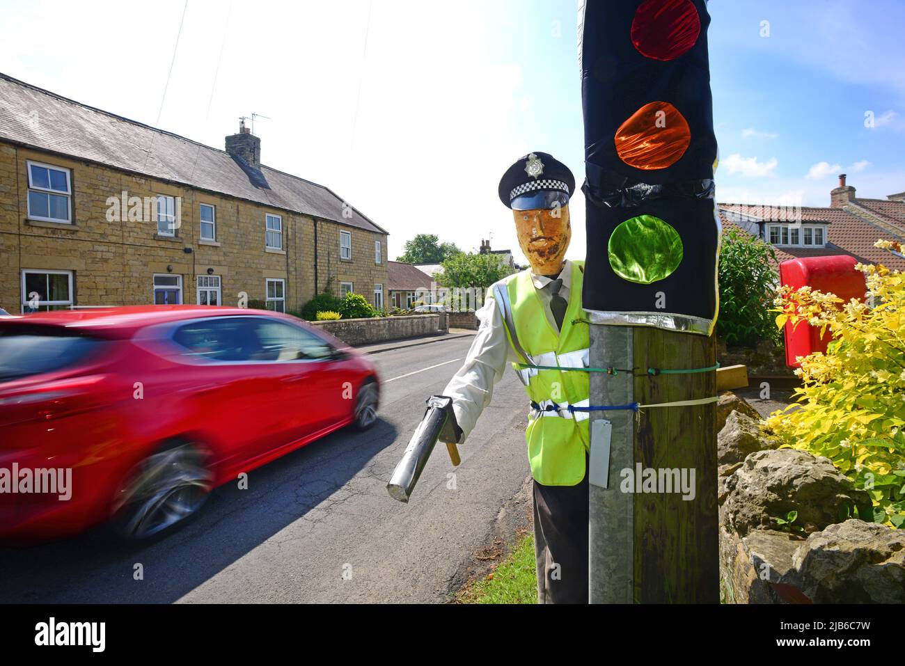 pretend policeman figure with hand held speed gun wass north yorkshire moors united kingdom Stock Photo