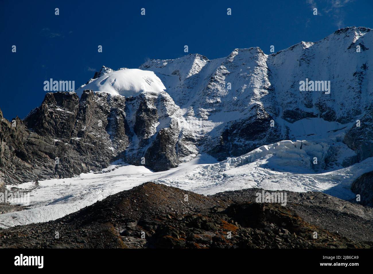 Alpine glaciers during the summer time. View of the glaciers from Riva di Tures, Italy Stock Photo