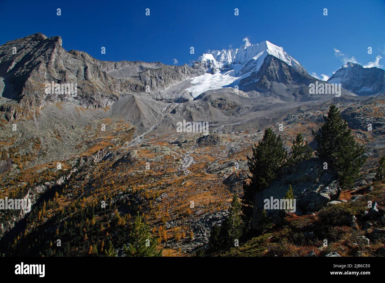 Alpine glaciers during the summer time. View of the glaciers from Riva di Tures, Italy Stock Photo