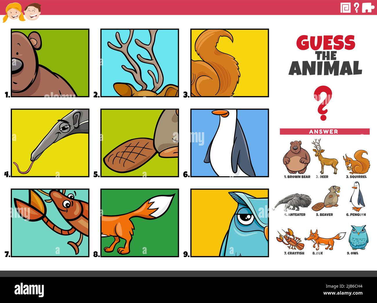 Cartoon Illustration Of Educational Activity Of Guessing Animal Species