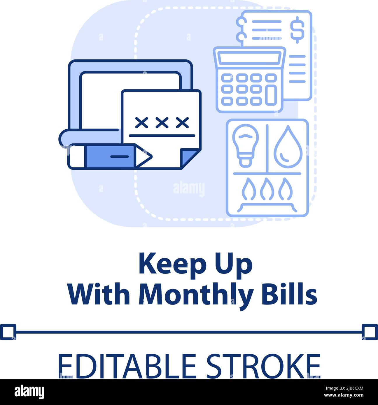 Keep up with monthly bills light blue concept icon Stock Vector