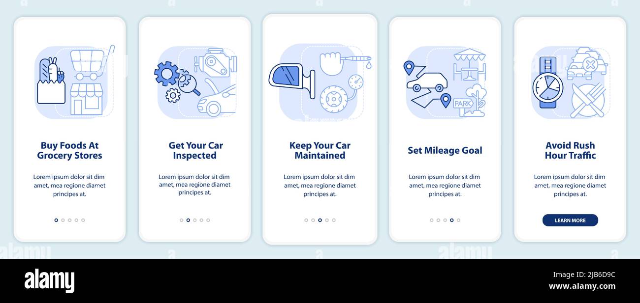Road trip tips light blue onboarding mobile app screen Stock Vector