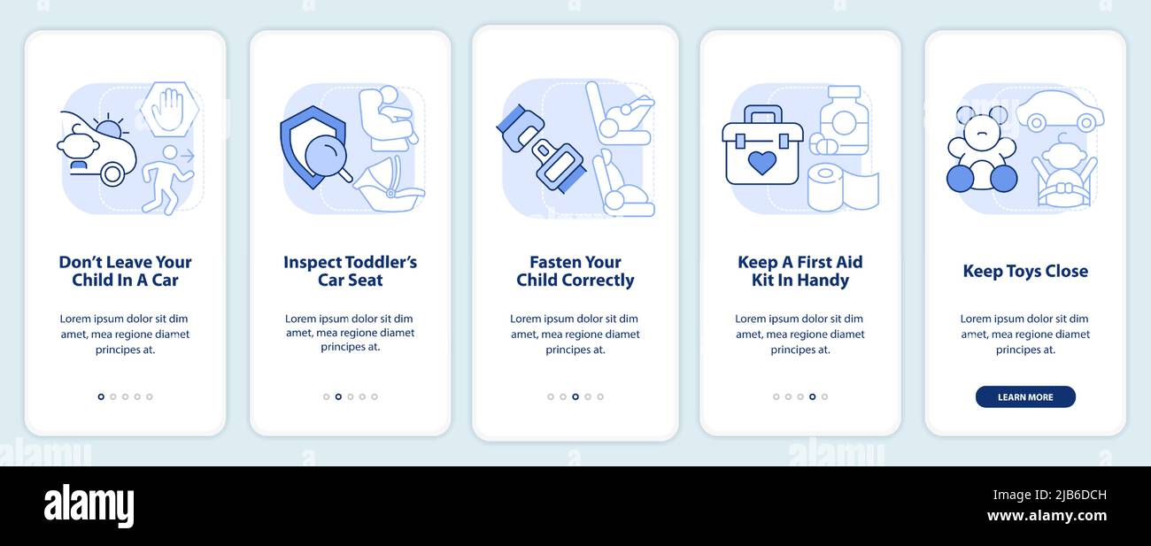 Road trip with toddlers tips light blue onboarding mobile app screen ...