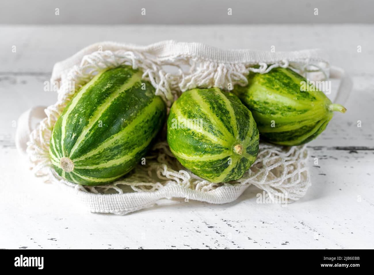 La meloncella is a hybrid of melon and cucumber. Three vegetables set