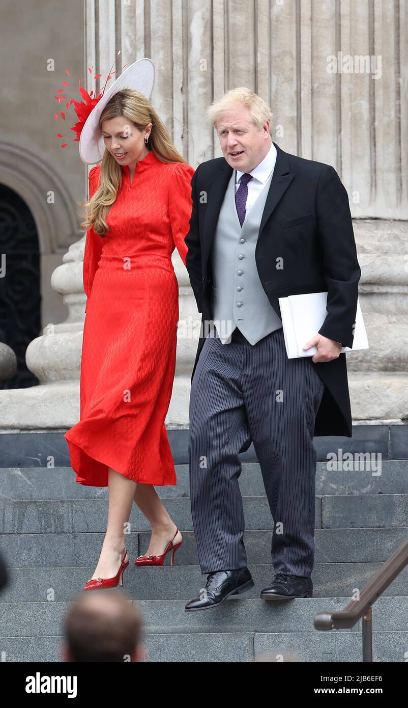 London, UK. 3rd June, 2022. Boris Johnson and his wife Carrie leave the