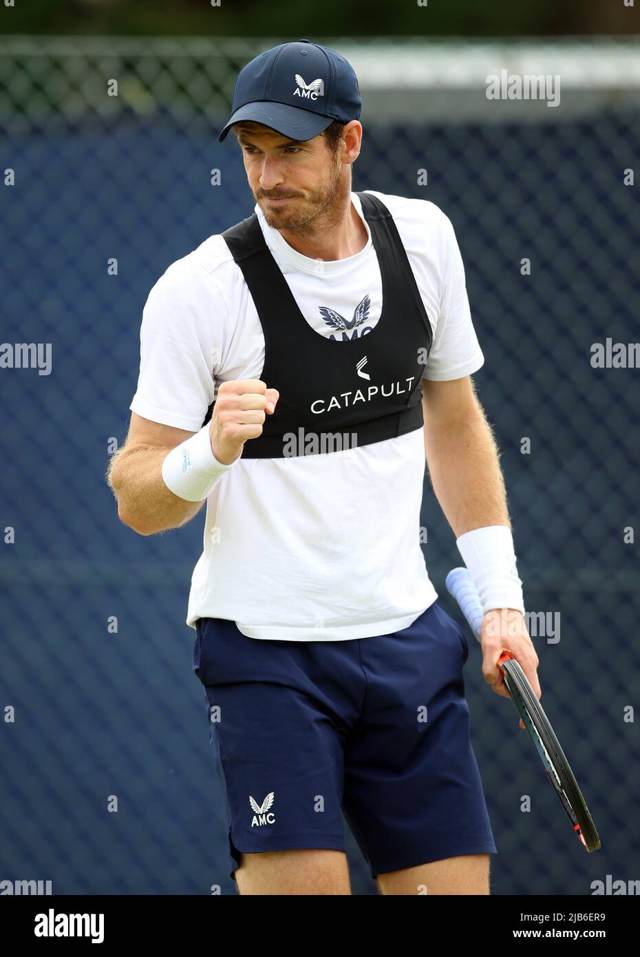 Andy Murray practices during day six of the Surbiton Trophy at Surbiton