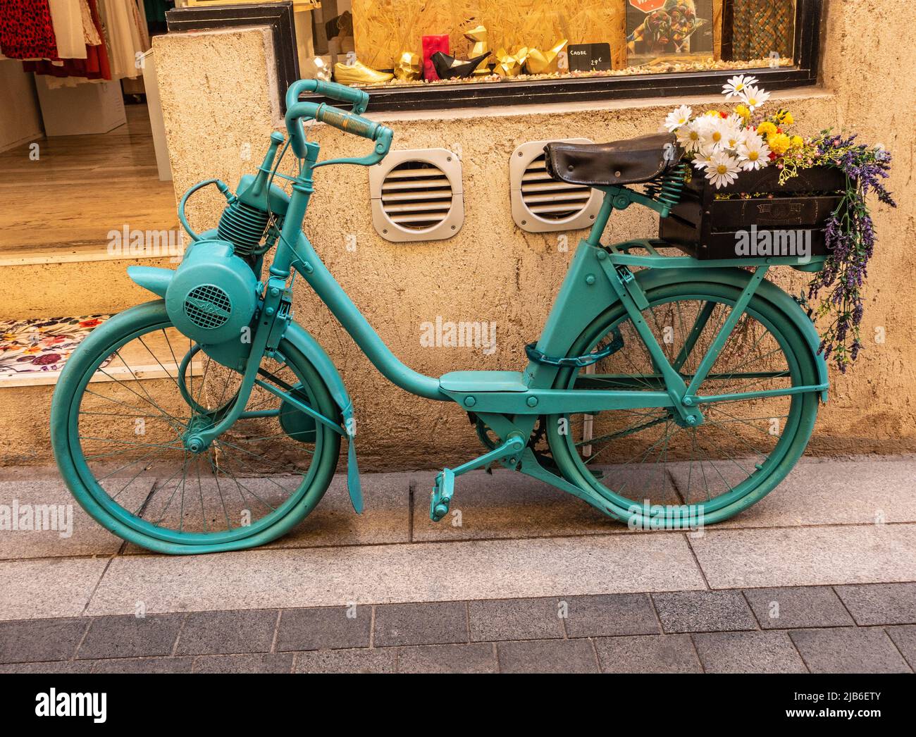 Antique Solex moped, velo on display in Beziers, France Stock Photo