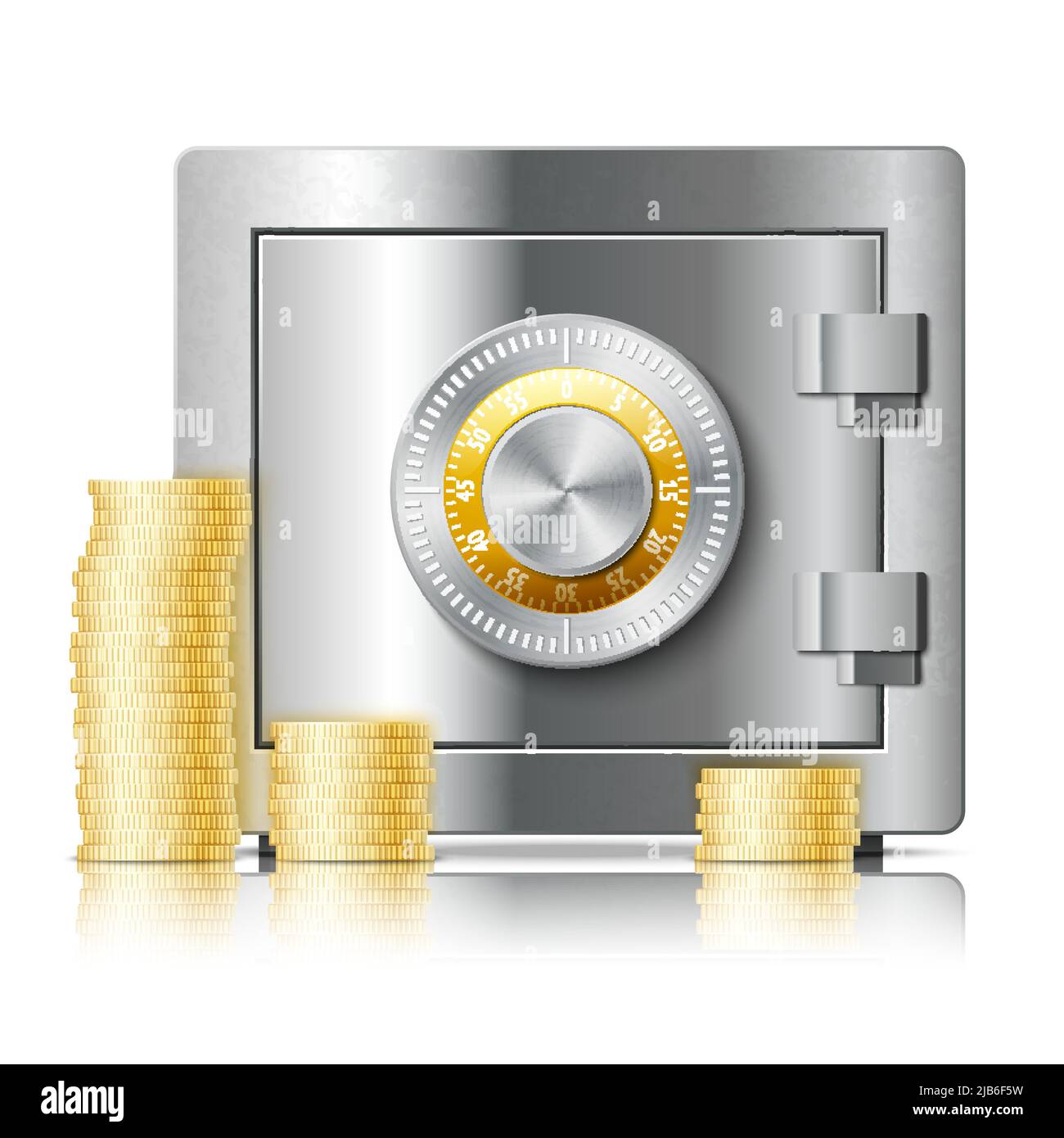 Realistic steel safe icon security concept with code lock and pile of ...