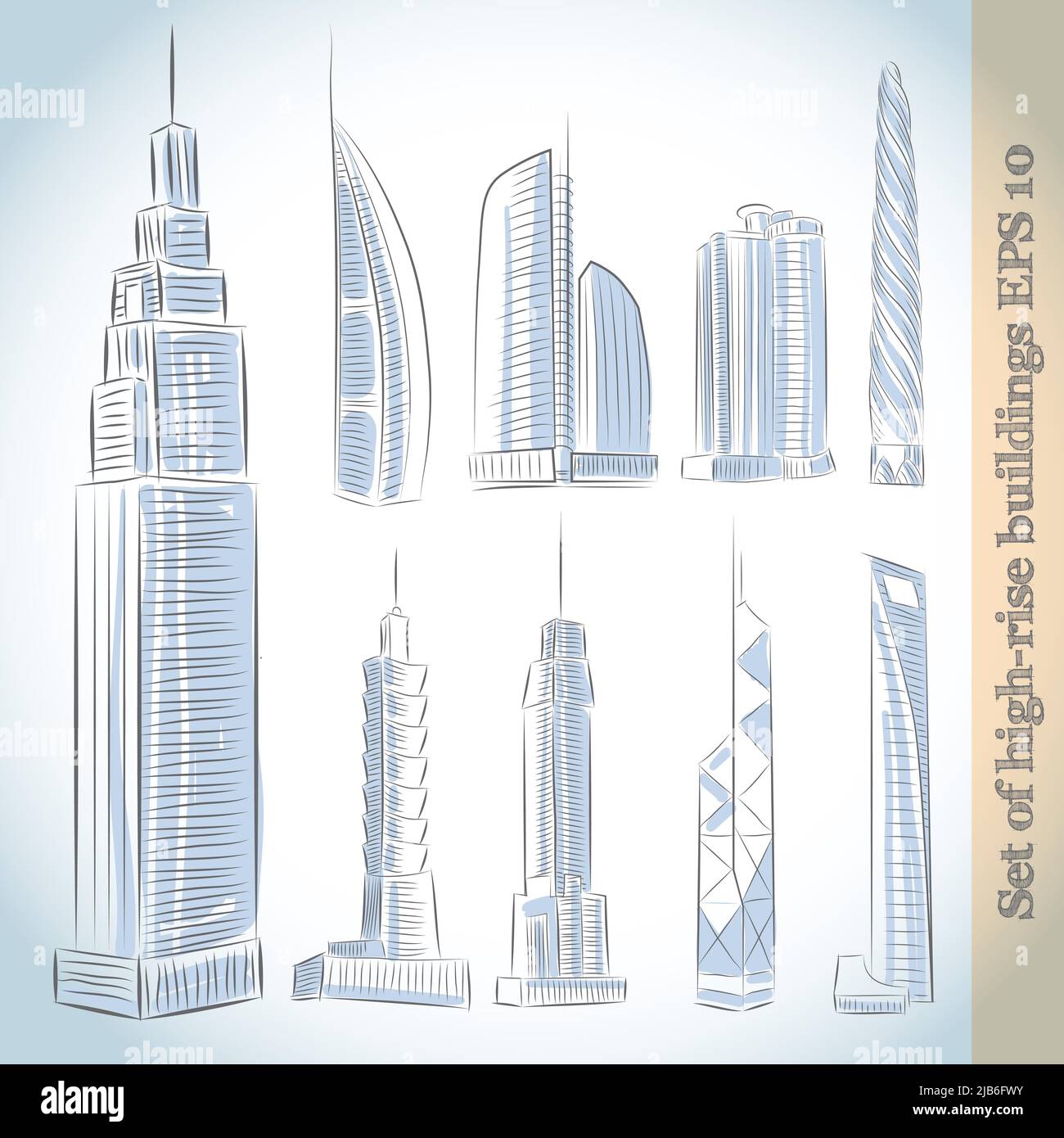 Building icons set of modern skyscrapers isolated sketch vector ...