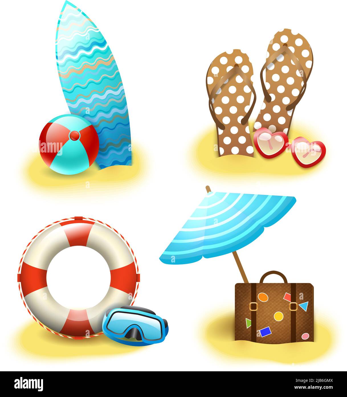 Summer holiday vacation accessories collection of sandals suitcase ...