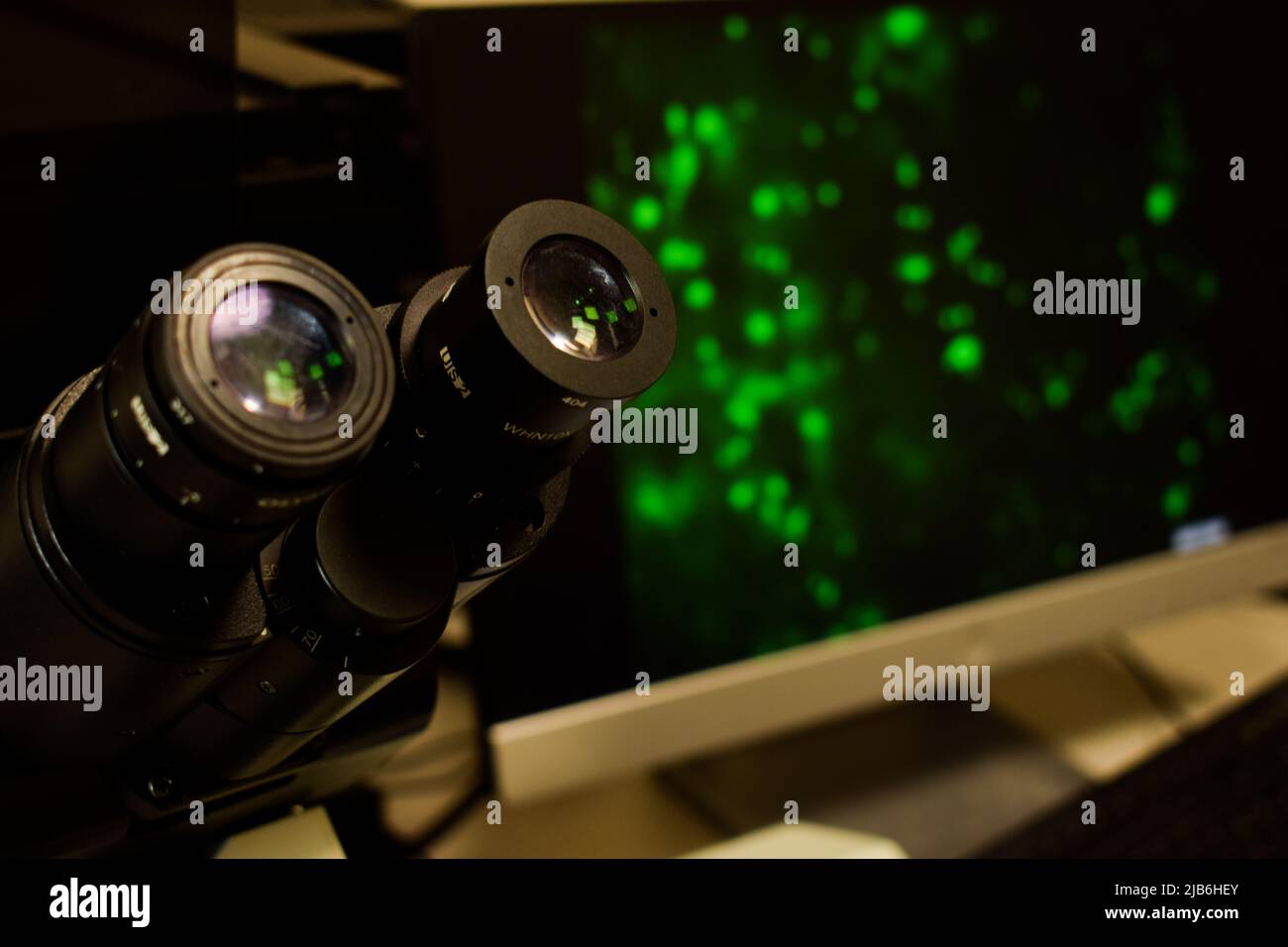 A microscope with a colorful cell image on the background Stock Photo ...