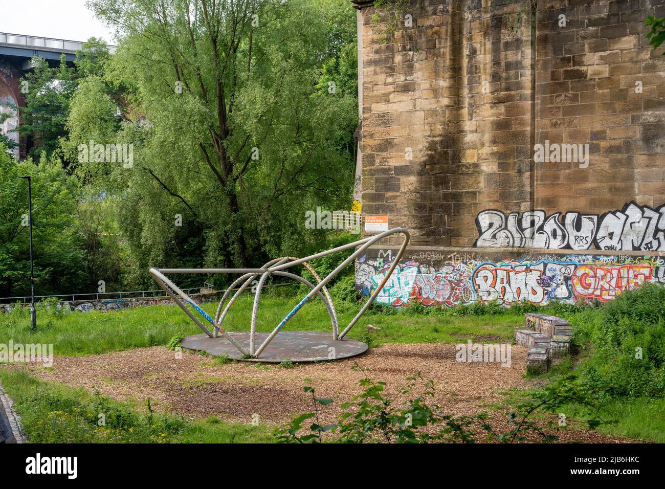 The Ouseburn Bandstand tucked away in the valley under a bridge in Newcastle upon Tyne, UK. Stock Photo
