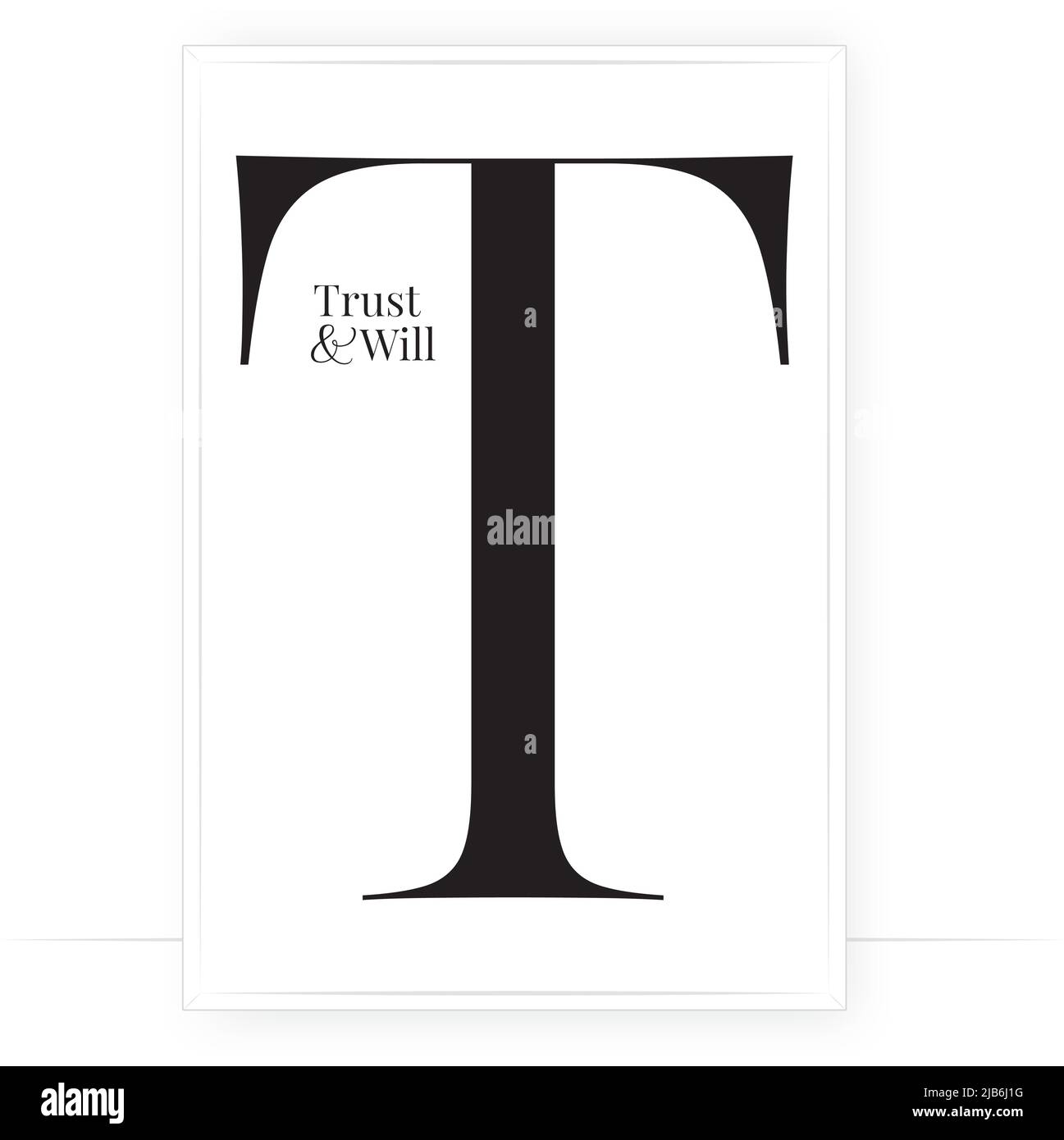 T letter art design. Trust and will, vector. Scandinavian minimalist typographic poster design. Black and white wall art design. Stock Vector