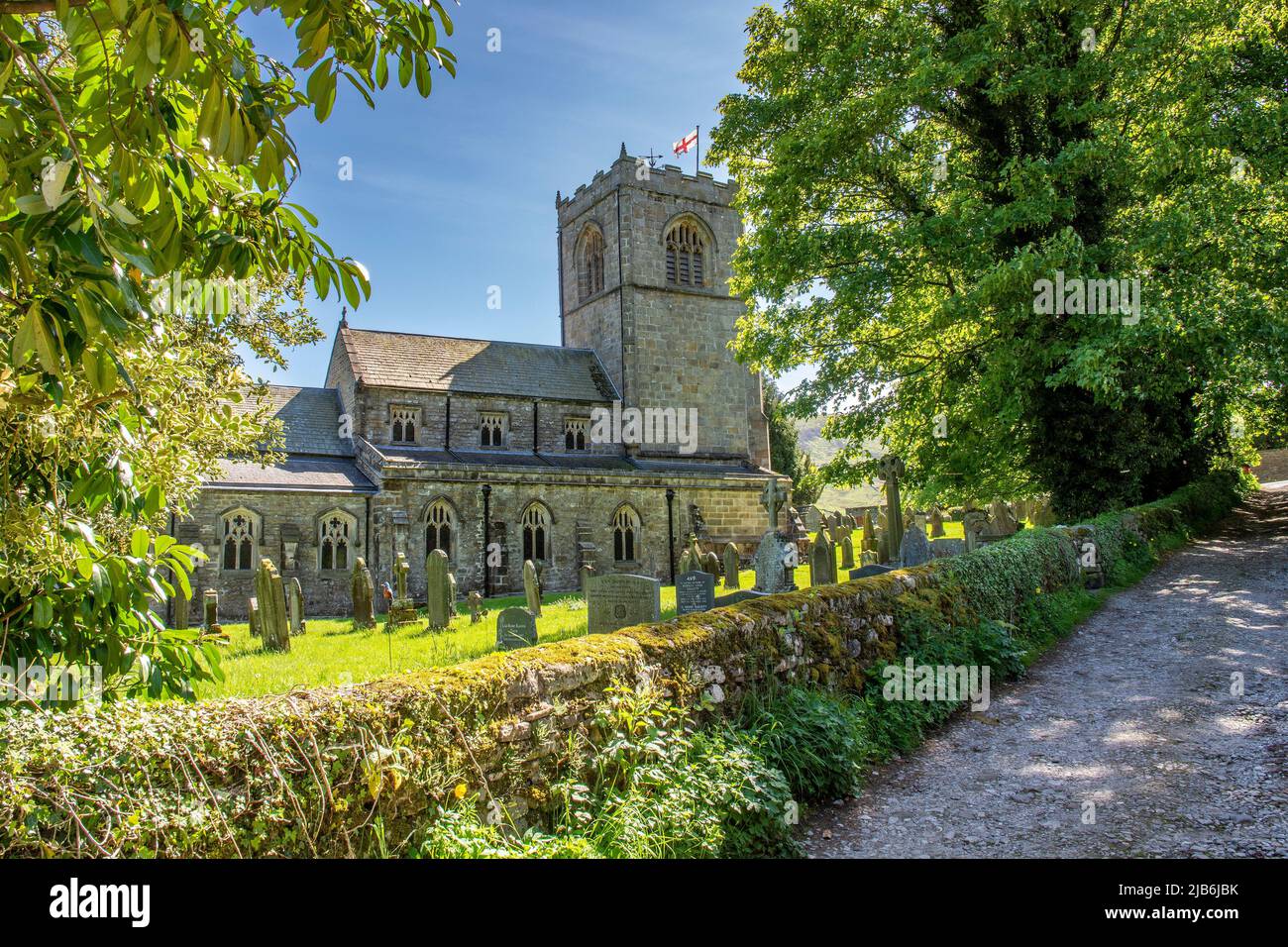 Parish Curch of St. Wifred Burnsall in the Craven district of North Yorkshire, England. It is situated on the River Wharfe in Wharfedale, and is in th Stock Photo