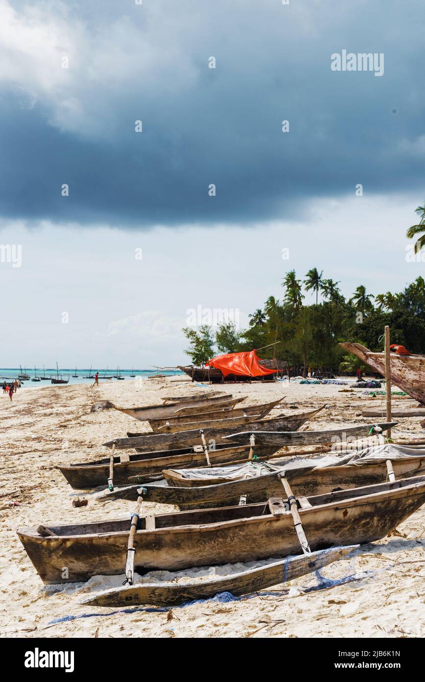 old wooden fishing boat on african beach Stock Photo - Alamy