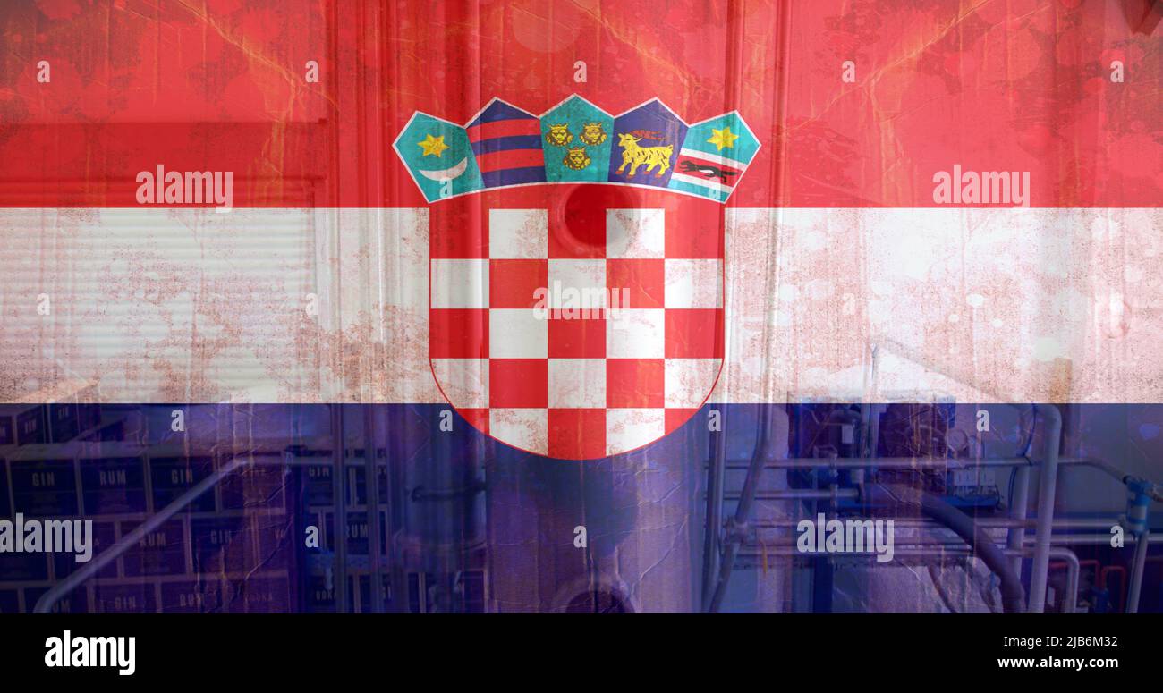 Image of flag of croatia over factory Stock Photo