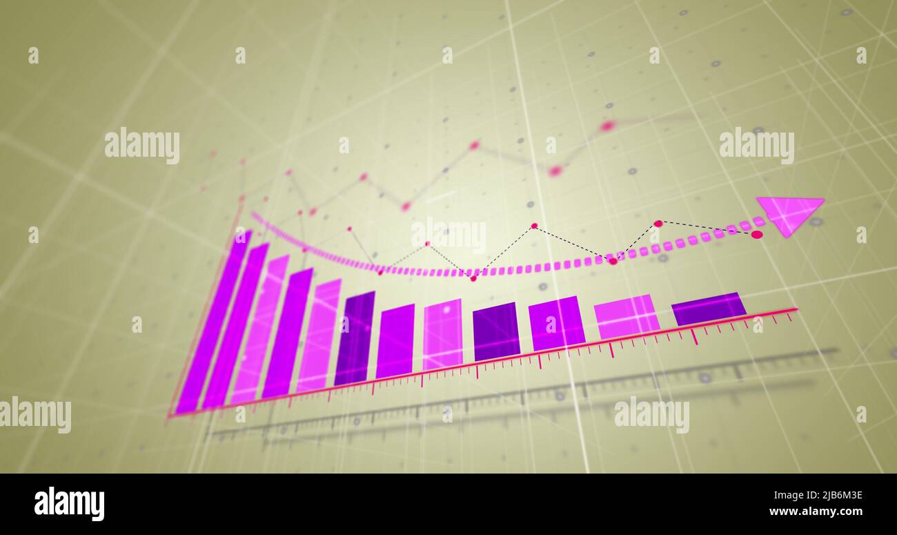 Image of financial data processing over yellow background Stock Photo
