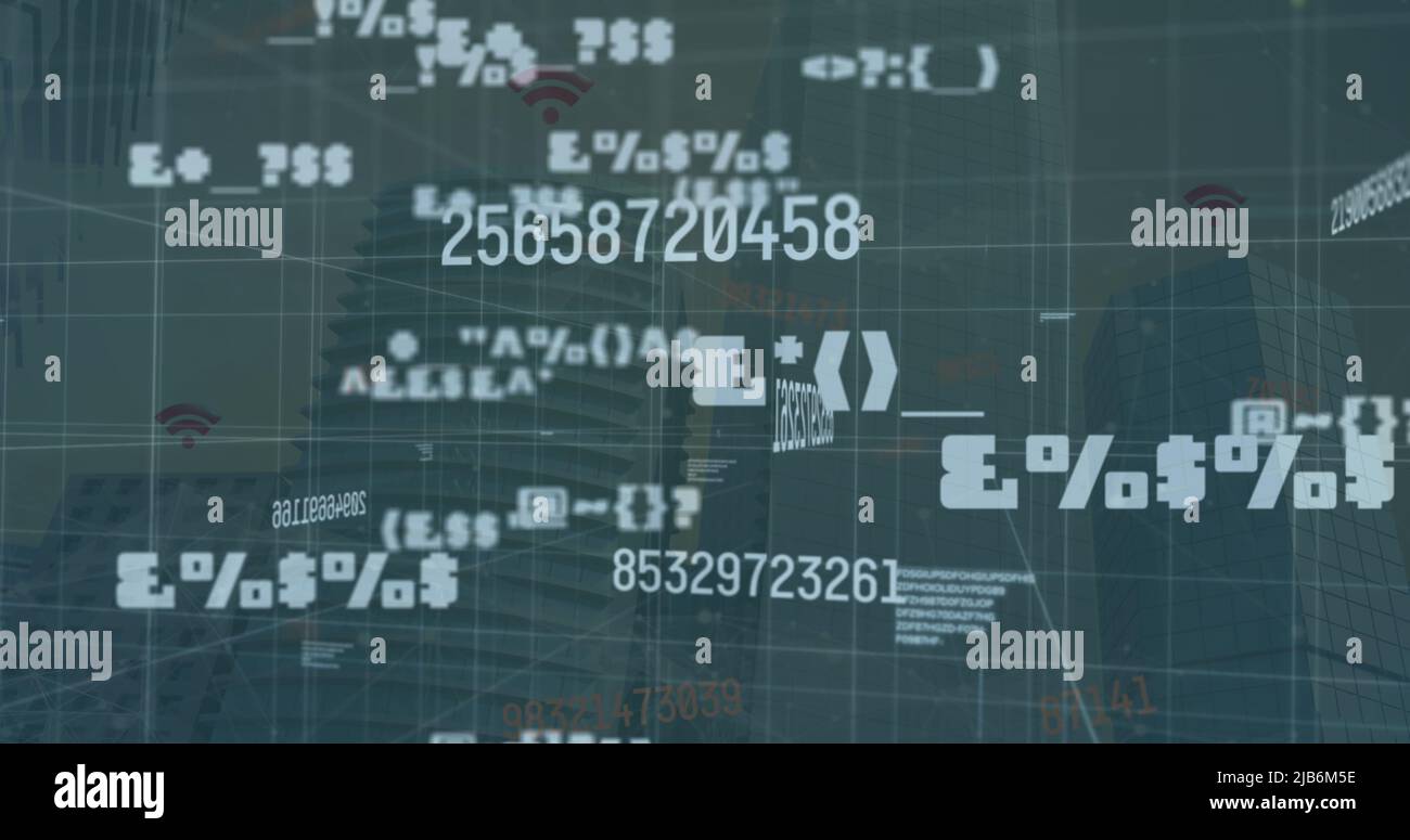 Image of data processing over cityscape Stock Photo
