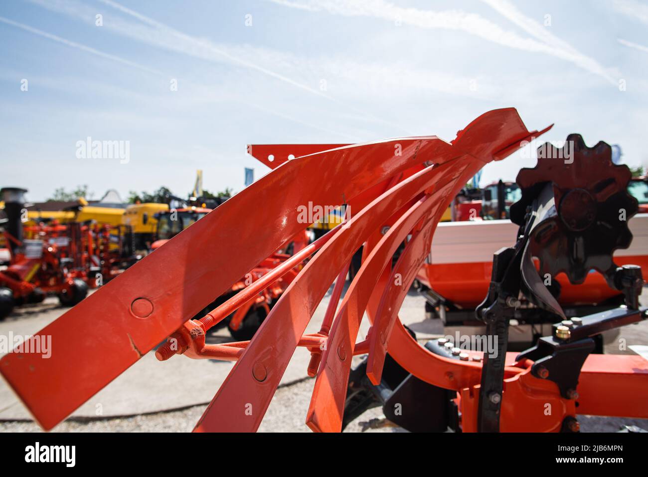 Plow machinery at the agricultural fair outdoor Stock Photo