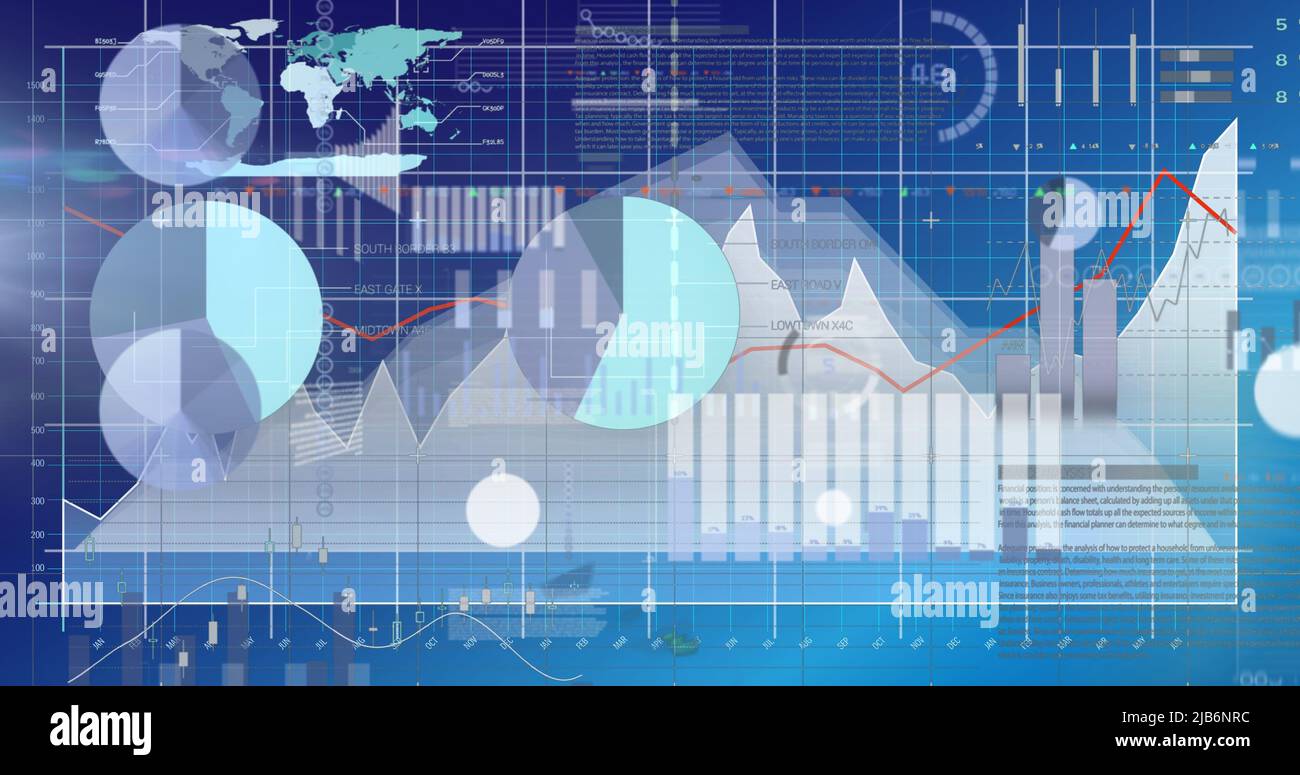 Image of data processing over blue background Stock Photo
