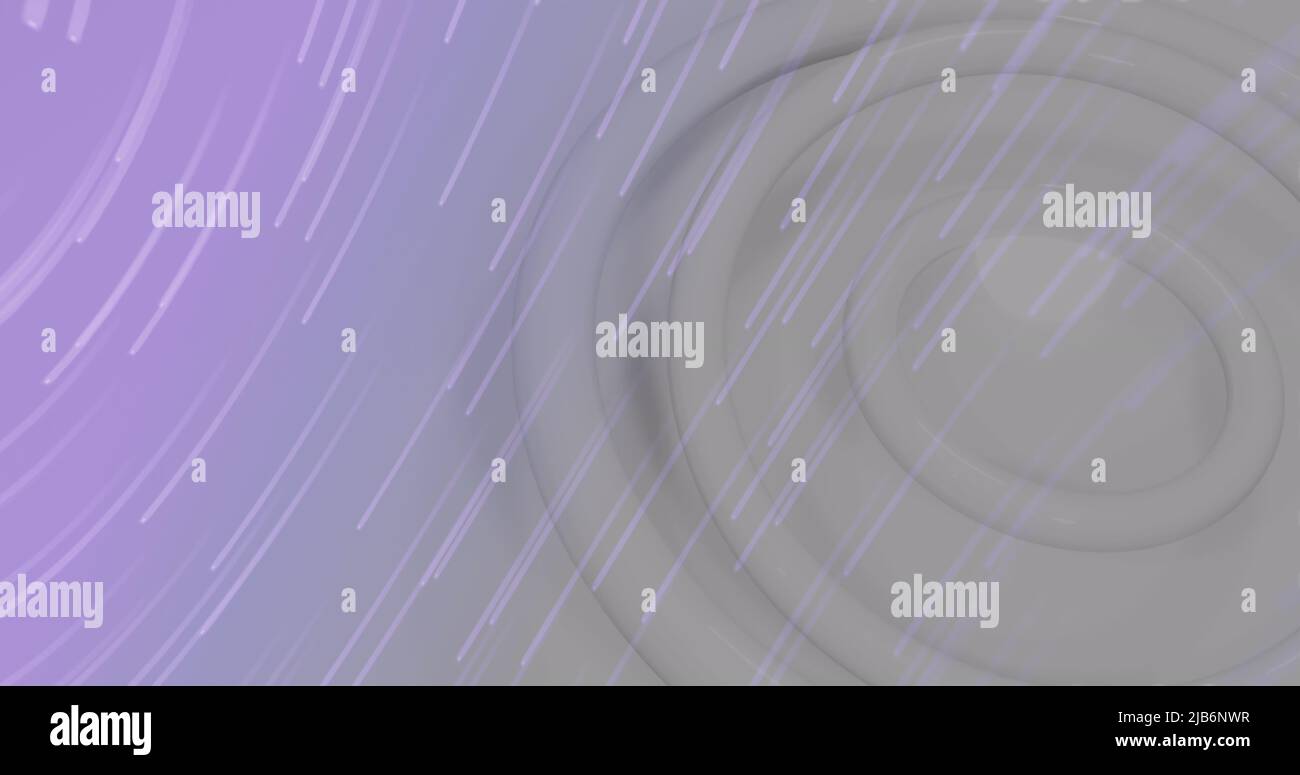 Image of light trails over white circles Stock Photo
