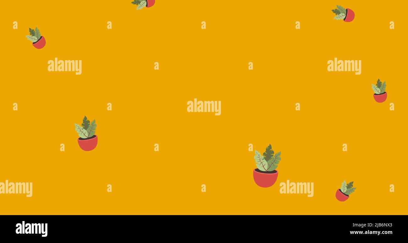 Image of illustration of houseplants in pink pots falling on yellow ...