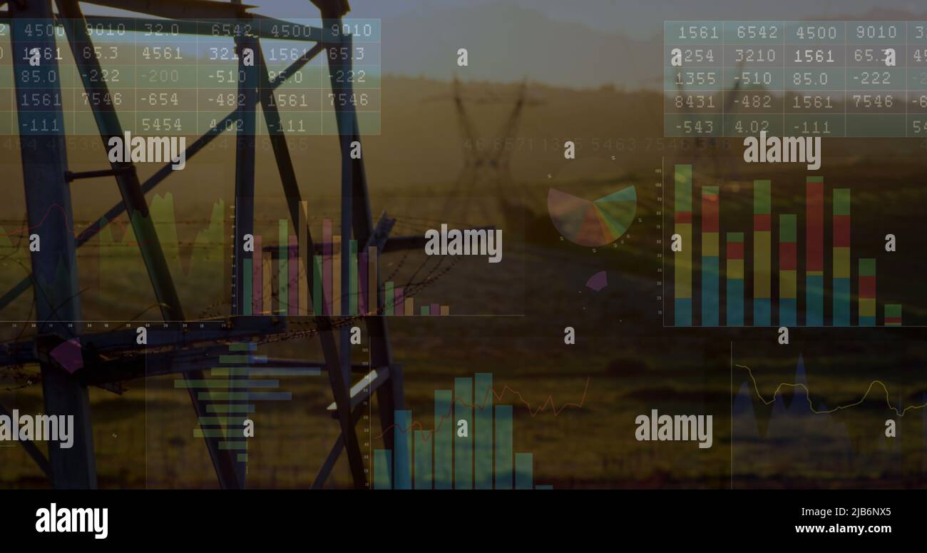 Composite image of financial data processing against construction site Stock Photo
