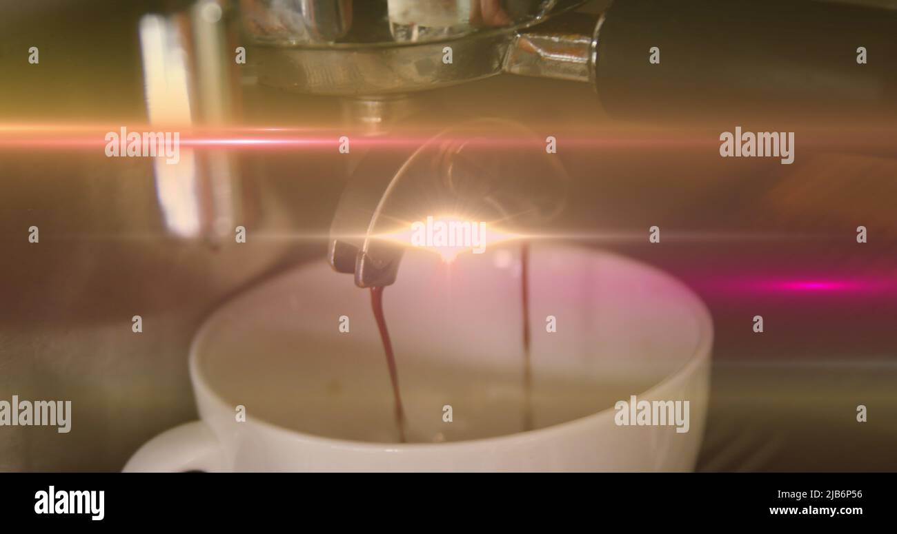 Image of light spots over coffee machine Stock Photo