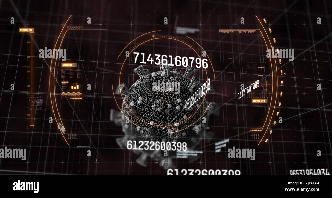 Image of virus cells and numbers with data processing Stock Photo