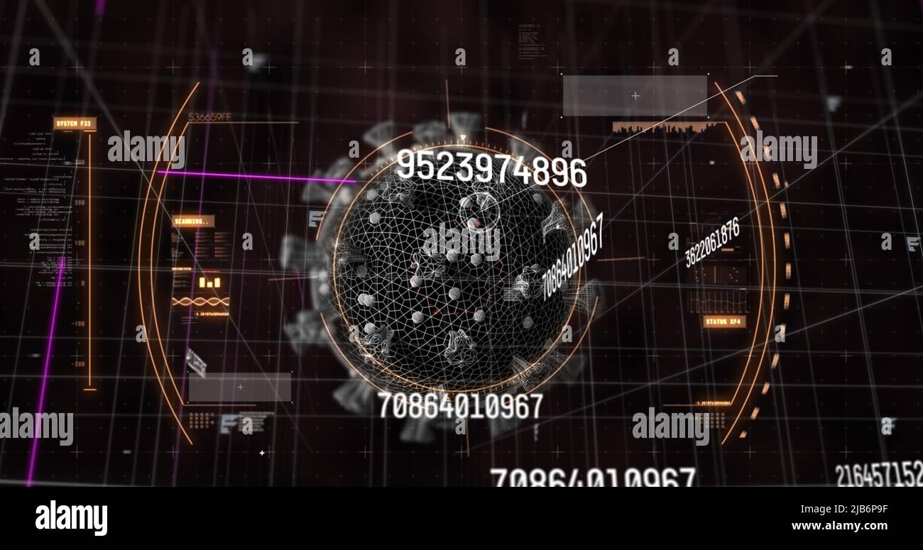 Image of virus cells and numbers with data processing Stock Photo