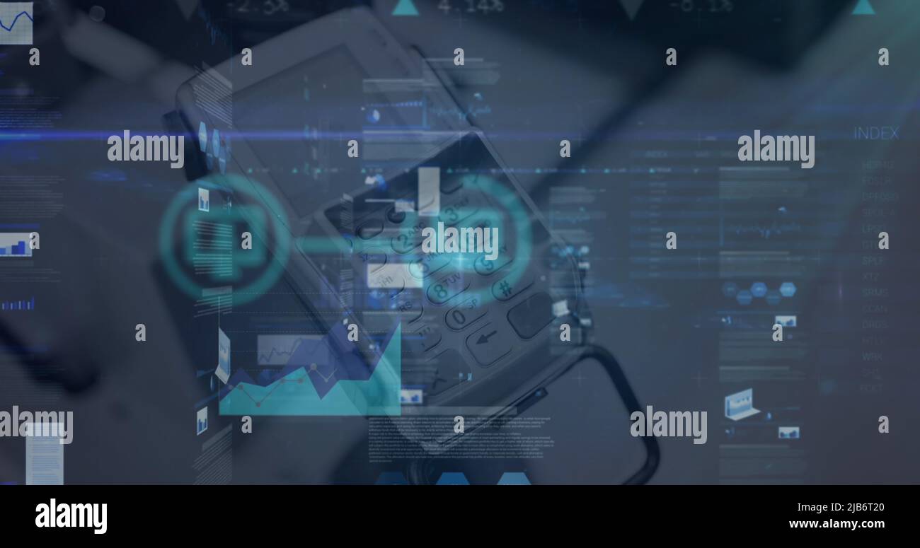 Image of data processing over diagrams and terminal Stock Photo - Alamy