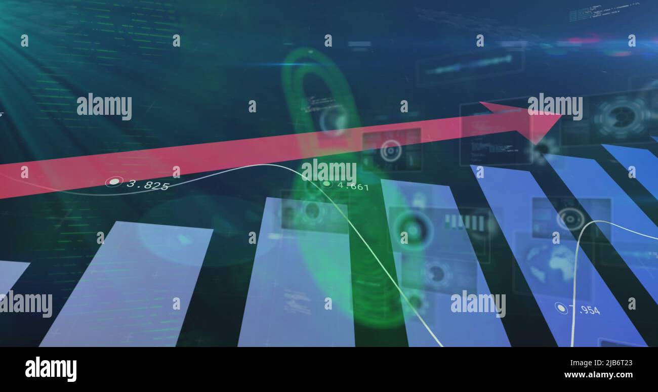 Image of data processing over digital padlock Stock Photo