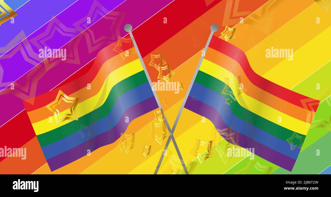 Image of stars over rainbow flags on rainbow background Stock Photo Alamy