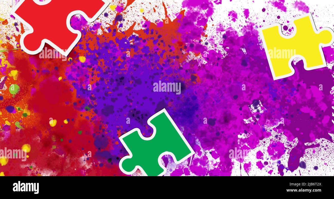 Image of colourful puzzle over colourful stains Stock Photo