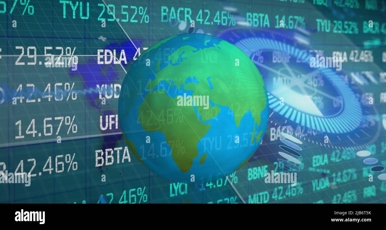 Image of data processing and globe over world map Stock Photo - Alamy