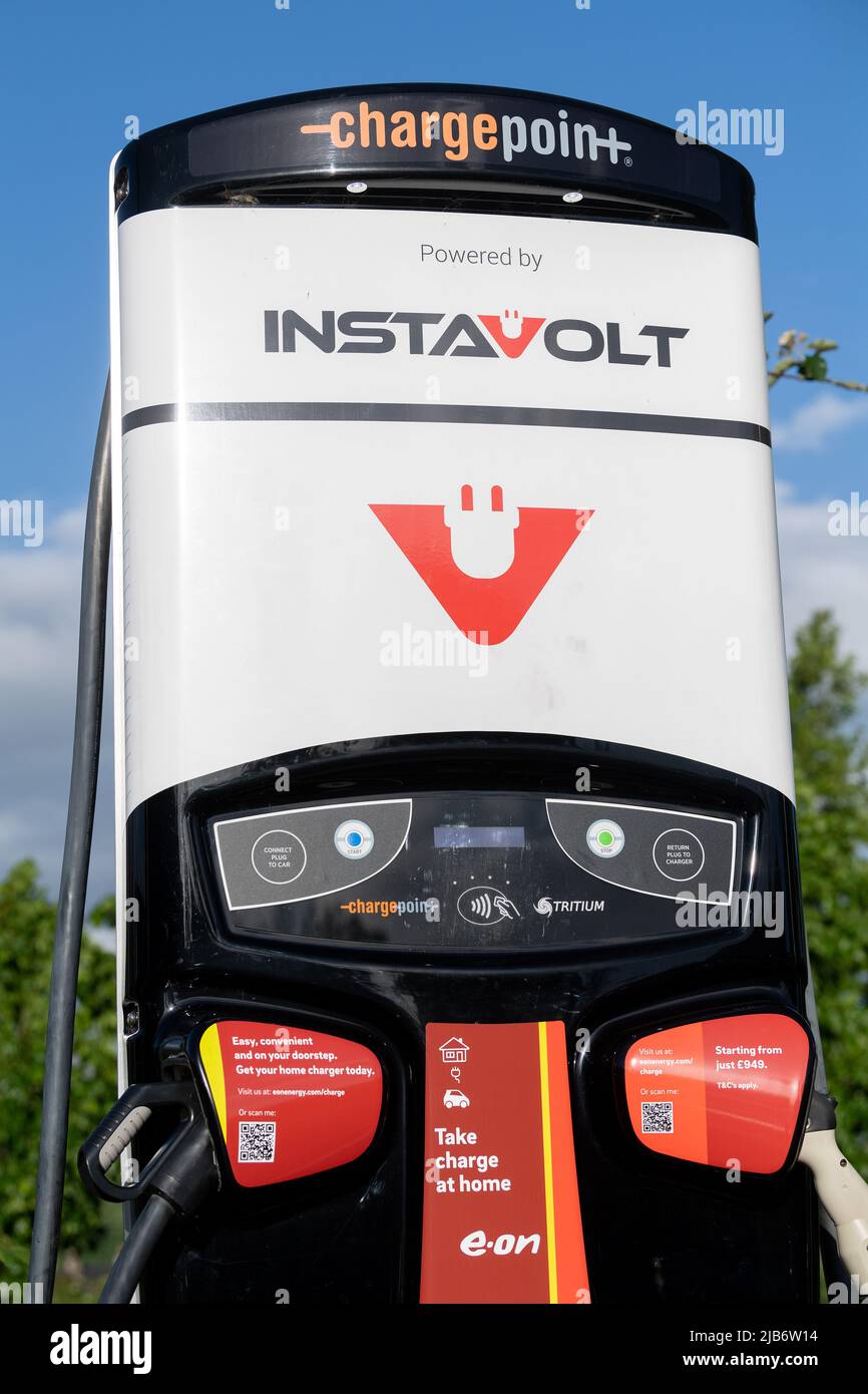 InstaVolt electric car charging points in a rural supermarket car park