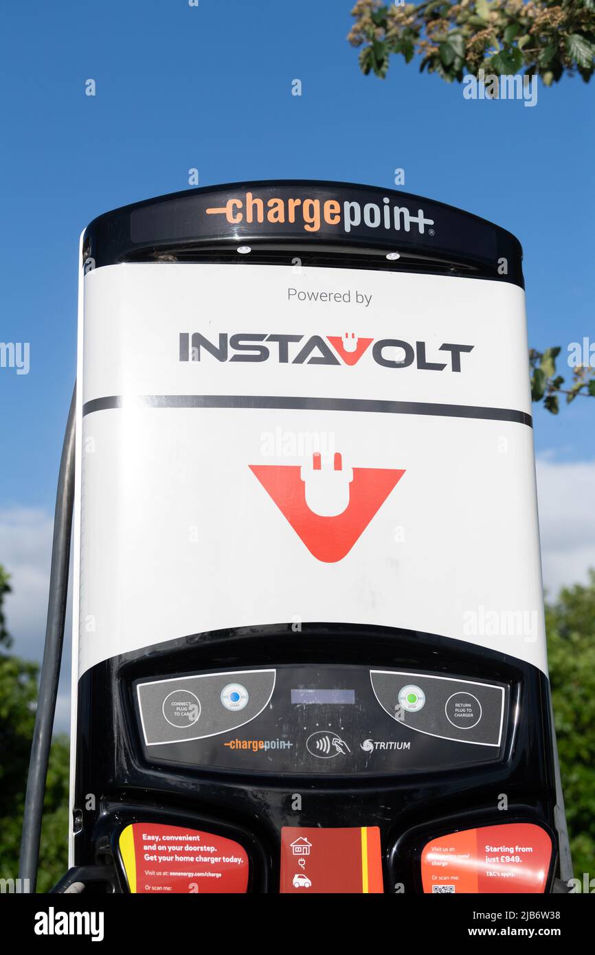 InstaVolt electric car charging points in a rural supermarket car park